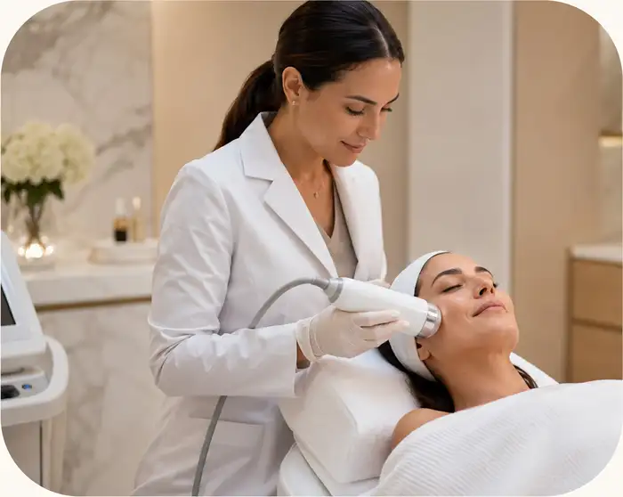 Professionista Rivelia durante un trattamento viso in cabina
